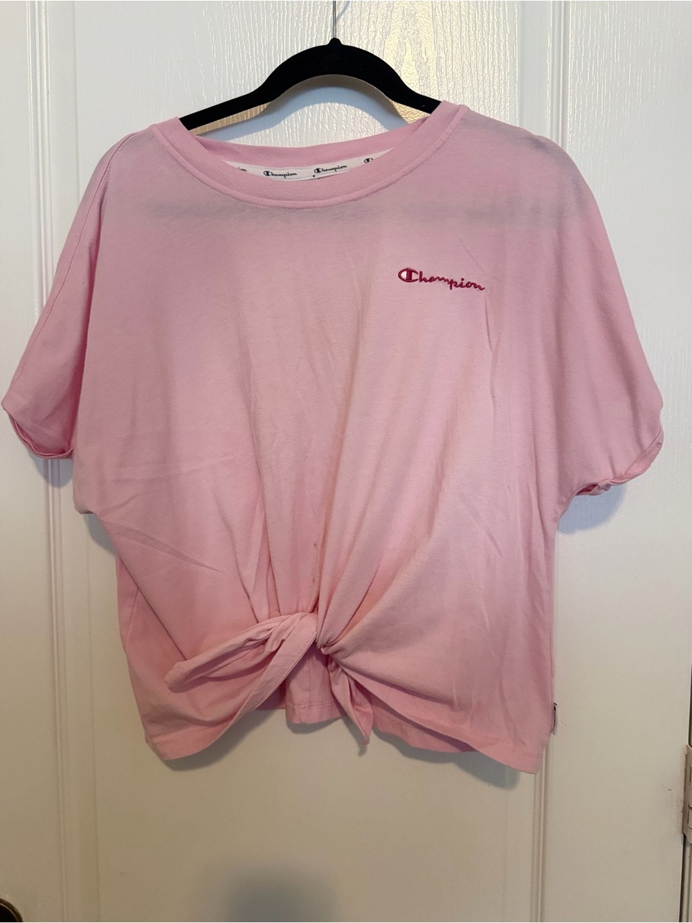 Champion Light Pink Knot-Front Short Sleeve Tee